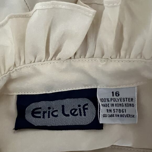 80's Vintage Cream Pleated Ruffle Tuxedo Side Button Ruffle Neck Blouse Top 16 - Picture 5 of 7